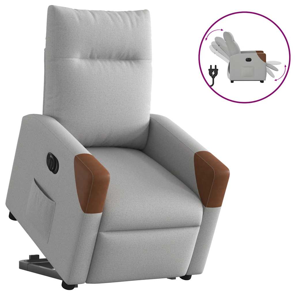 Vetonek Sillón eléctrico reclinable elevable de tela gris nube