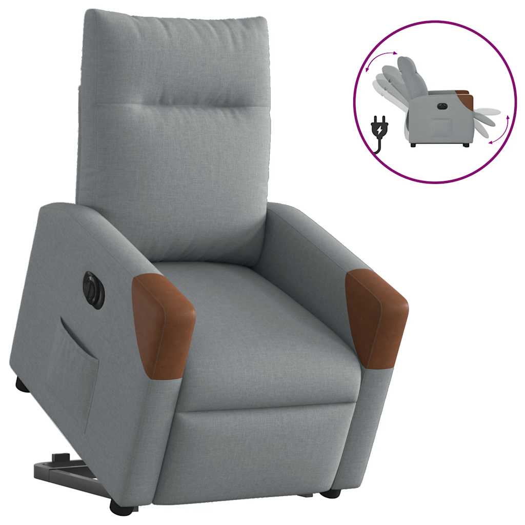 Vetonek Sillón eléctrico reclinable elevable de tela gris claro