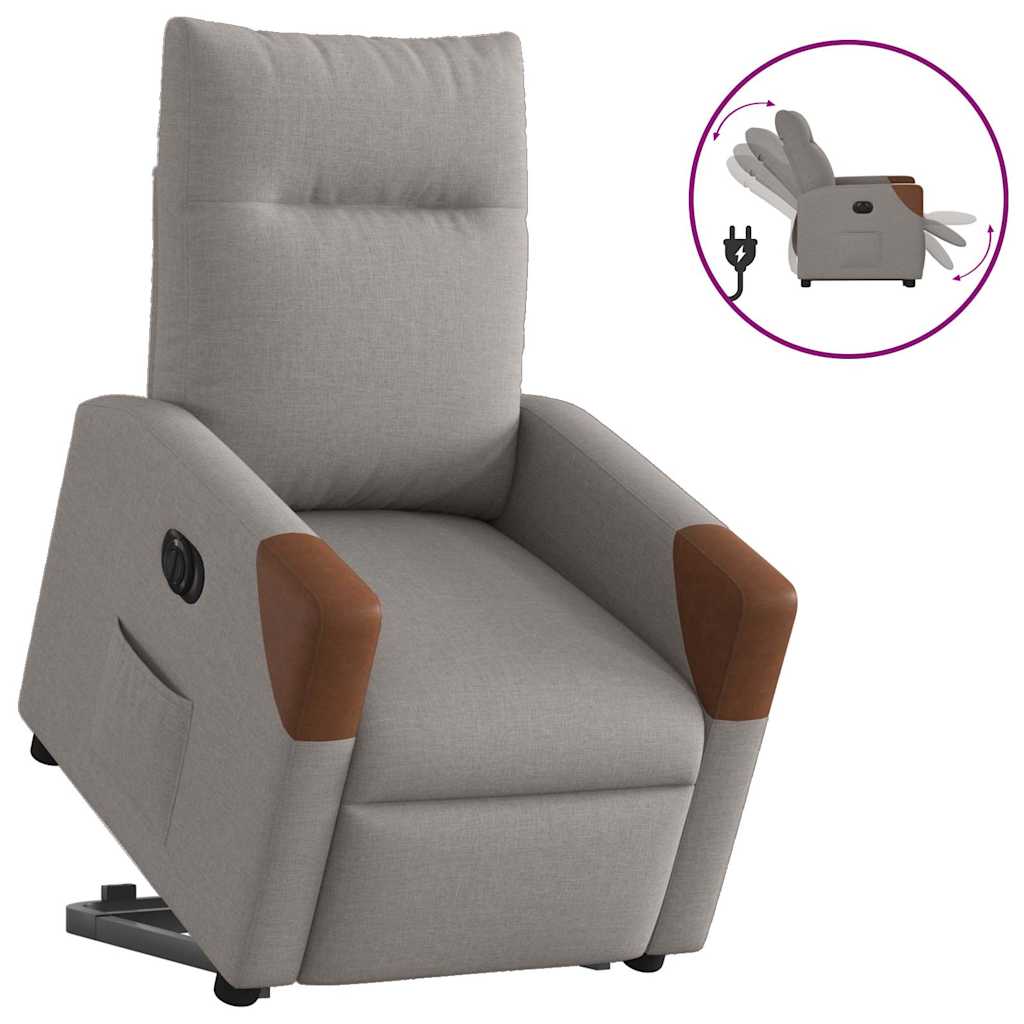 Vetonek Sillón eléctrico reclinable elevable de tela gris taupe