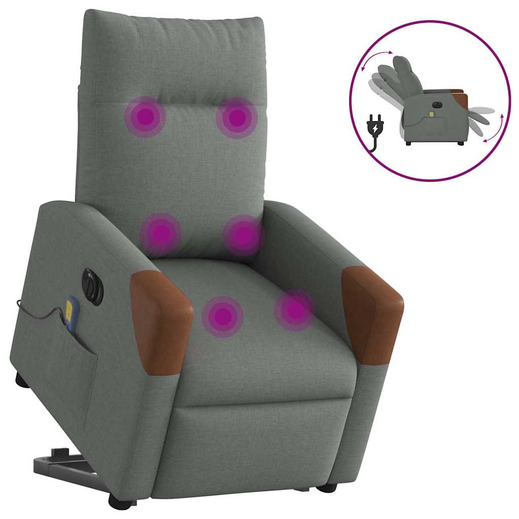 Vetonek Sillón de masaje eléctrico reclinable elevable tela gris oscuro