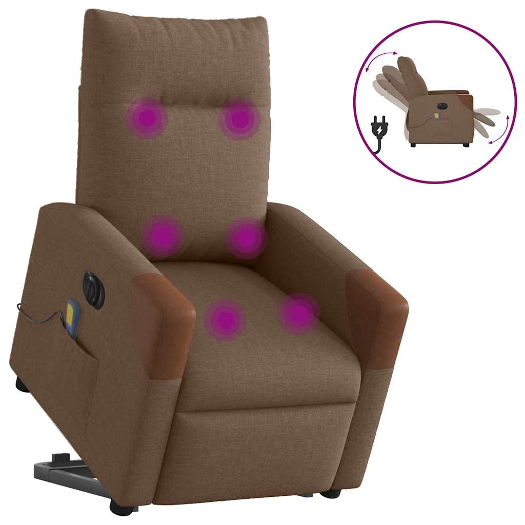 Vetonek Sillón de masaje eléctrico reclinable elevable tela marrón