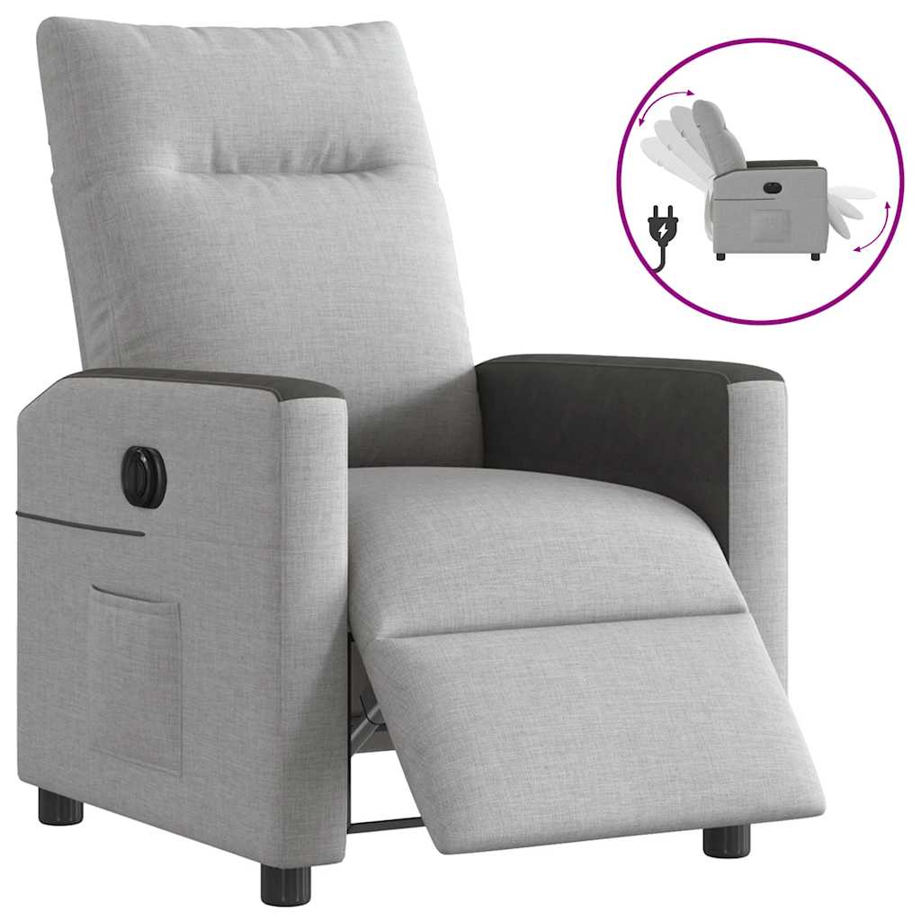 Vetonek Sillón reclinable eléctrico de tela gris nube