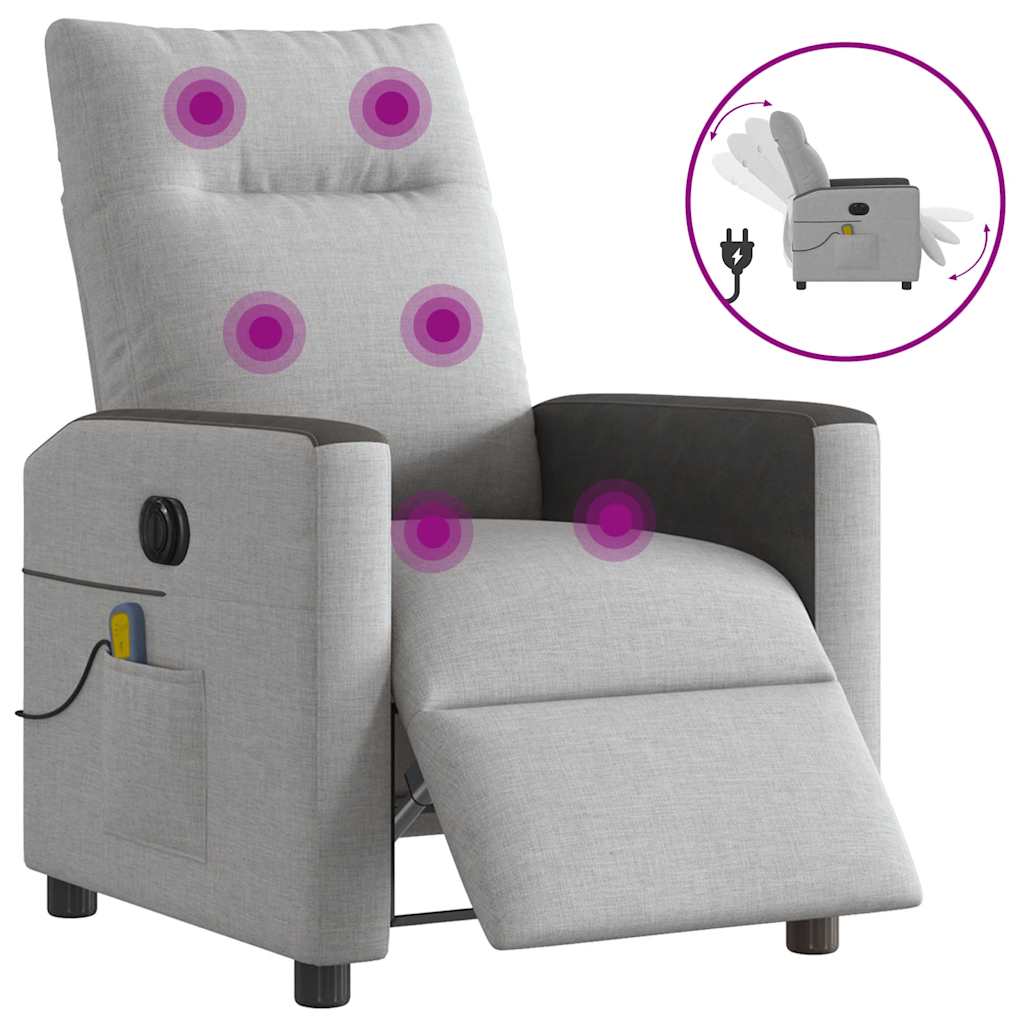 Vetonek Sillón reclinable de masaje eléctrico tela gris nube