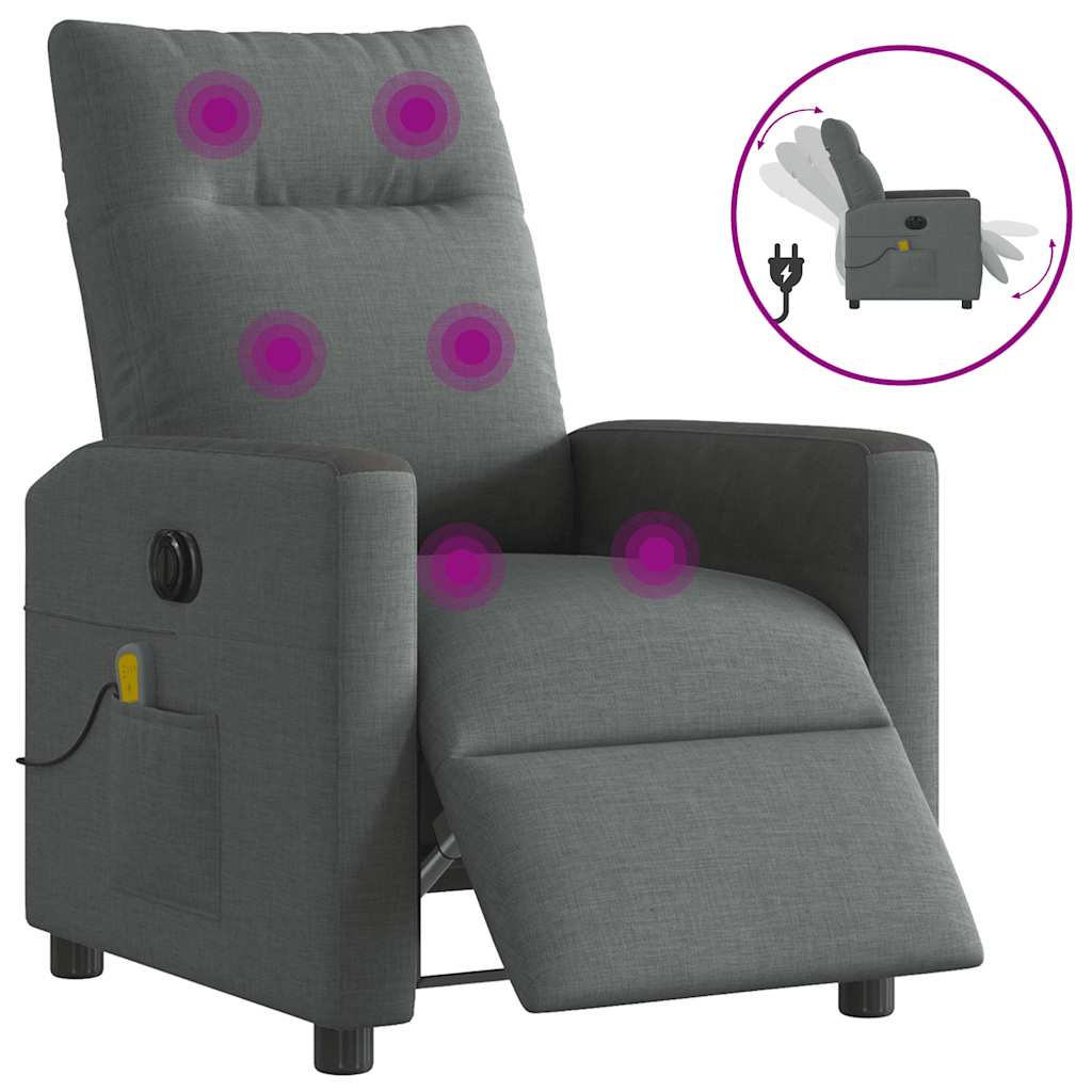 Vetonek Sillón reclinable de masaje eléctrico tela gris oscuro