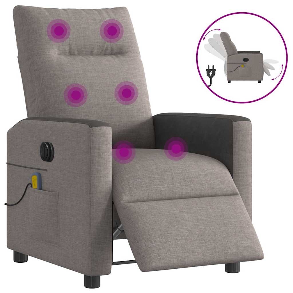 Vetonek Sillón reclinable de masaje eléctrico tela gris taupe