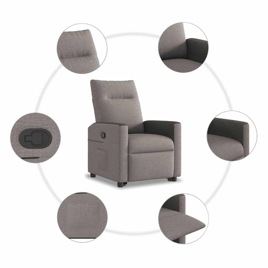 Sillón reclinable elevable tela gris taupe V4275 Vetonek