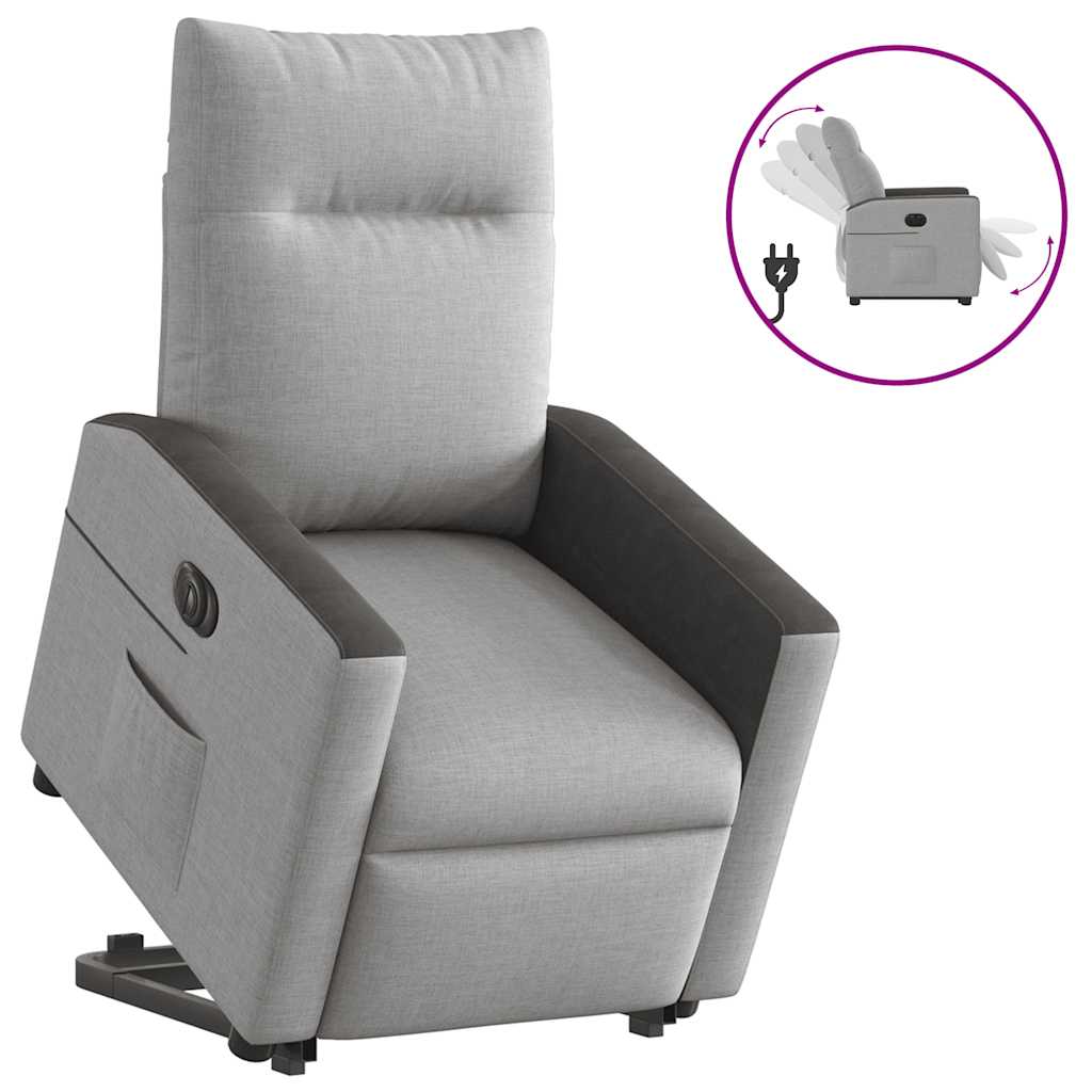 Vetonek Sillón eléctrico reclinable elevable de tela gris nube