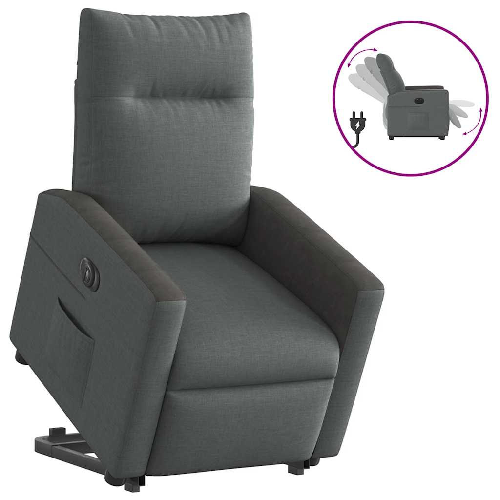 Vetonek Sillón eléctrico reclinable elevable de tela gris oscuro