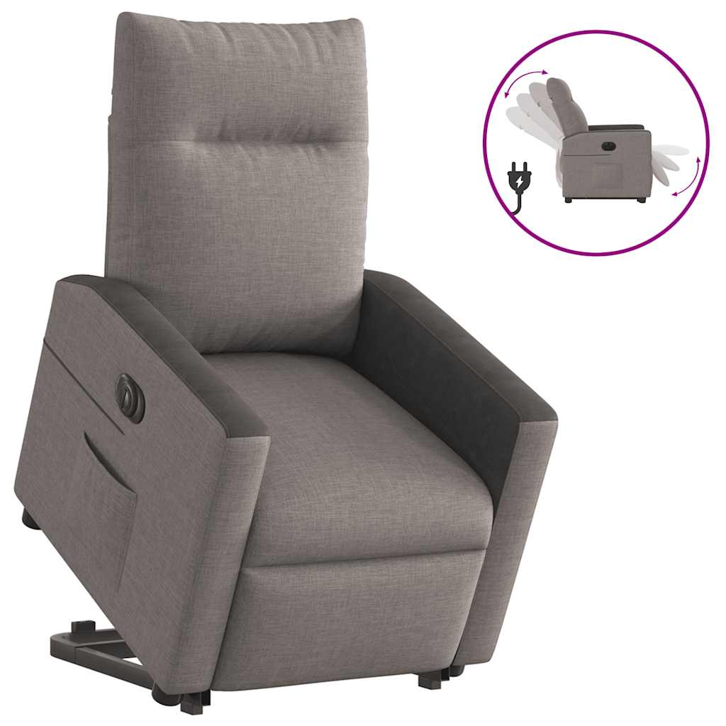 Vetonek Sillón eléctrico reclinable elevable de tela gris taupe