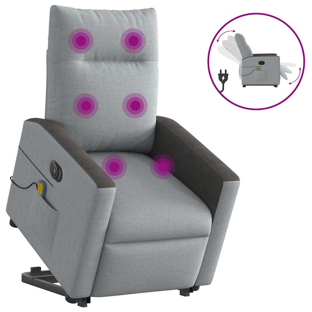 Vetonek Sillón de masaje eléctrico reclinable elevable tela gris claro