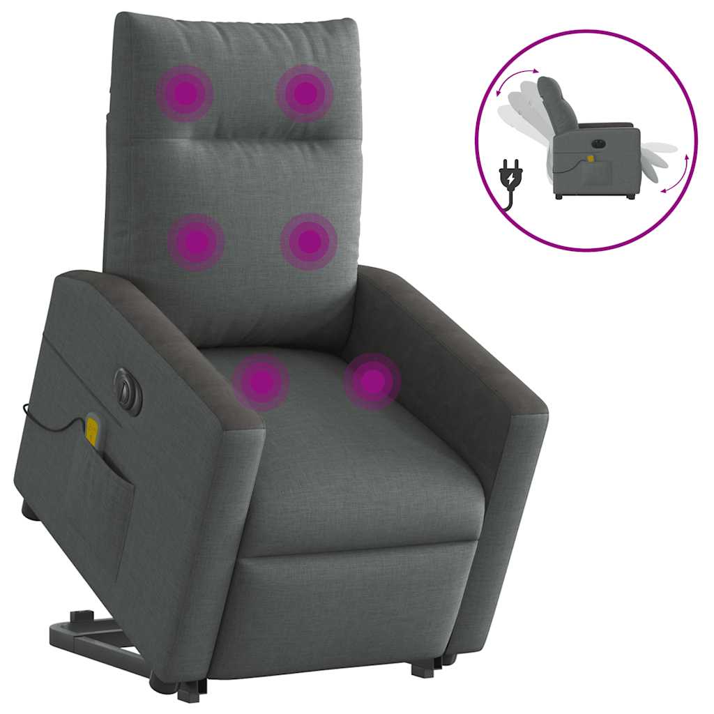 Vetonek Sillón de masaje eléctrico reclinable elevable tela gris oscuro