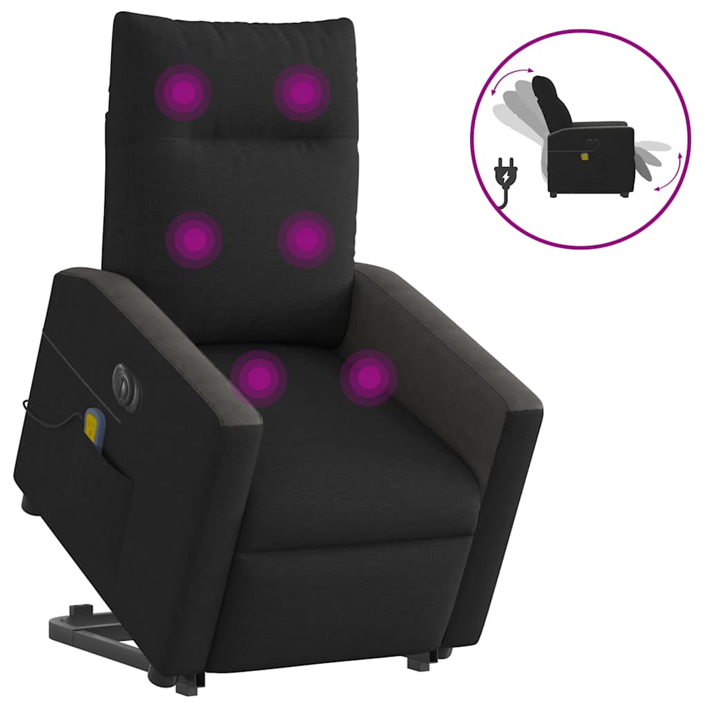 Vetonek Sillón de masaje eléctrico reclinable elevable tela negro