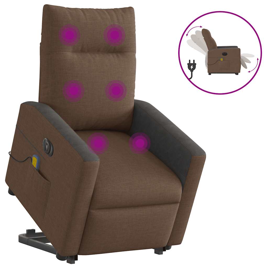 Vetonek Sillón de masaje eléctrico reclinable elevable tela marrón