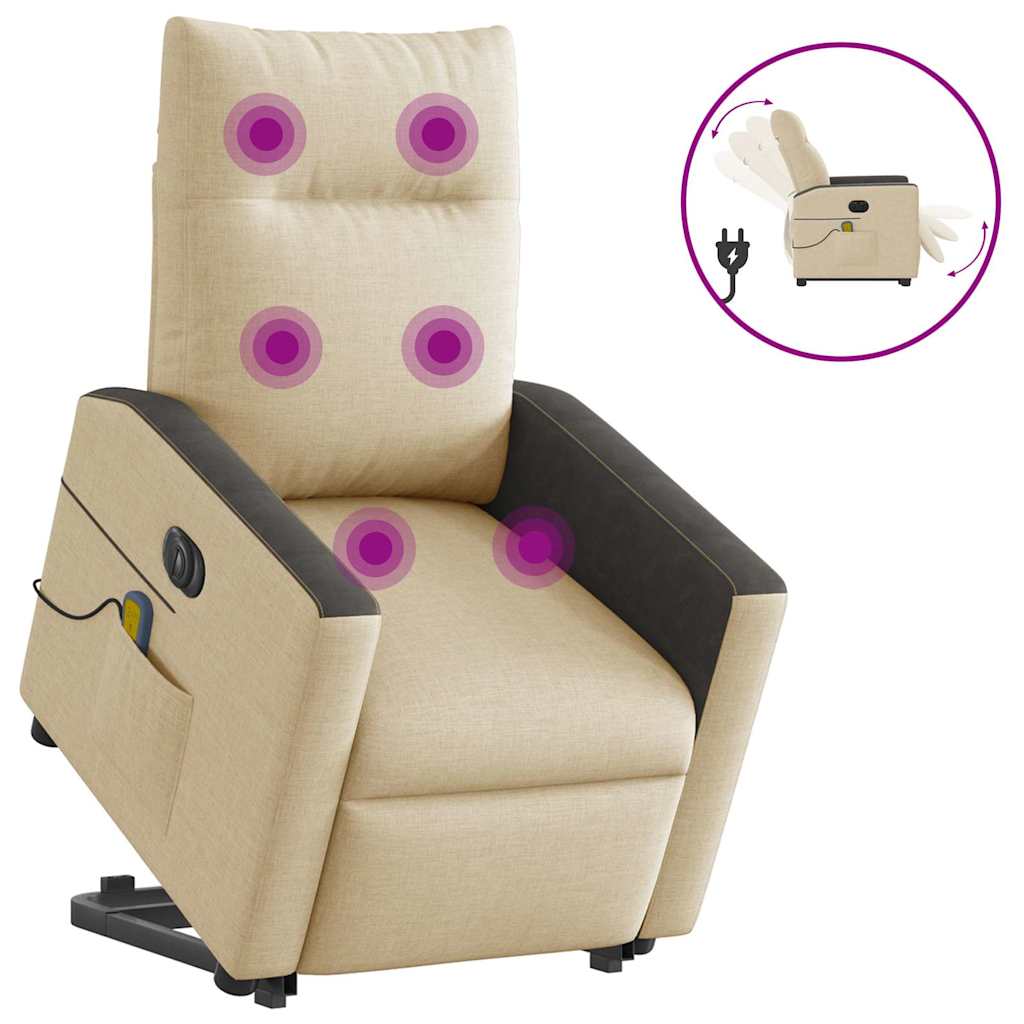 Vetonek Sillón de masaje eléctrico reclinable elevable tela crema