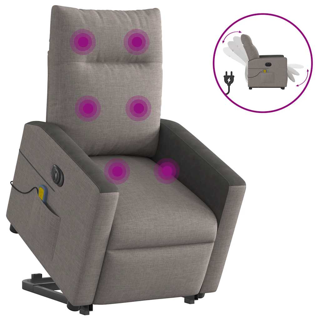 Vetonek Sillón de masaje eléctrico reclinable elevable tela taupé