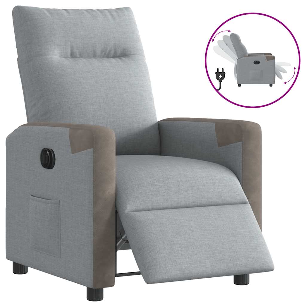 Vetonek Sillón reclinable eléctrico tela gris claro