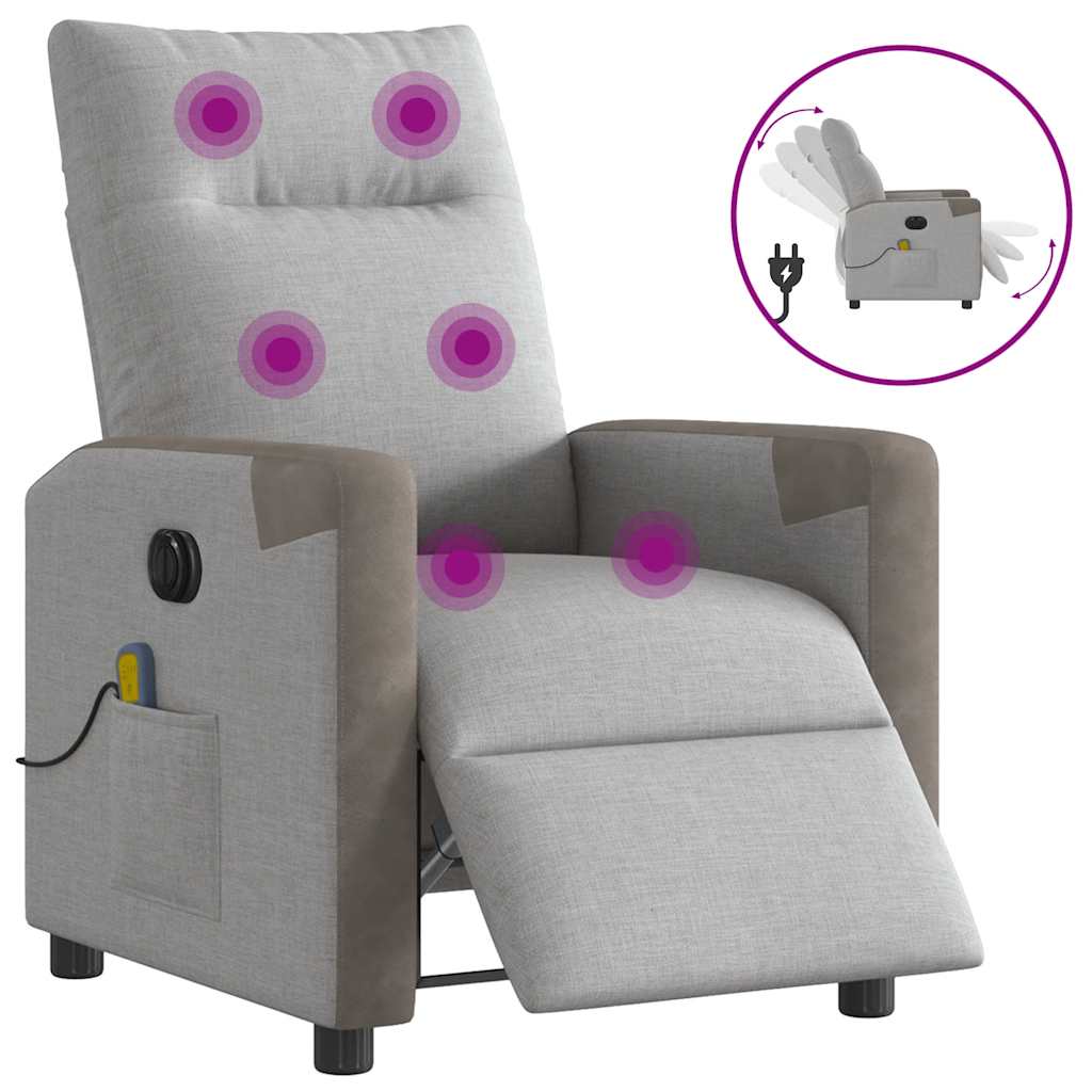 Vetonek Sillón reclinable de masaje eléctrico tela gris nube