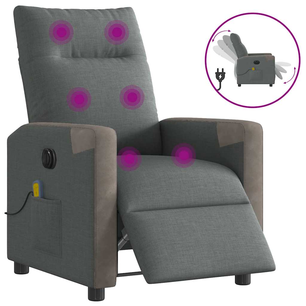 Vetonek Sillón reclinable de masaje eléctrico tela gris oscuro