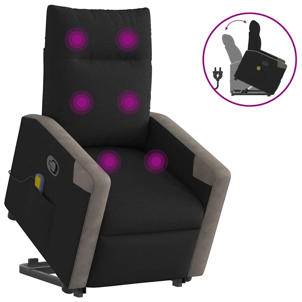 Vetonek Sillón reclinable de masaje elevable tela negro