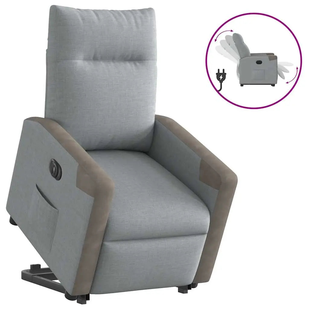 Vetonek Sillón eléctrico reclinable elevable de tela gris claro