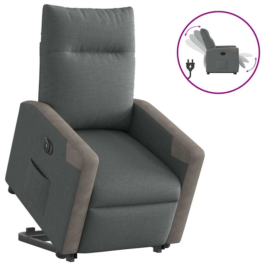 Vetonek Sillón eléctrico reclinable elevable de tela gris oscuro