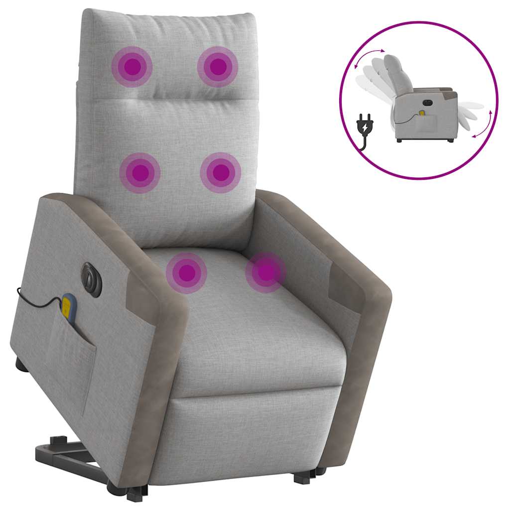 Vetonek Sillón de masaje eléctrico reclinable elevable tela gris nube