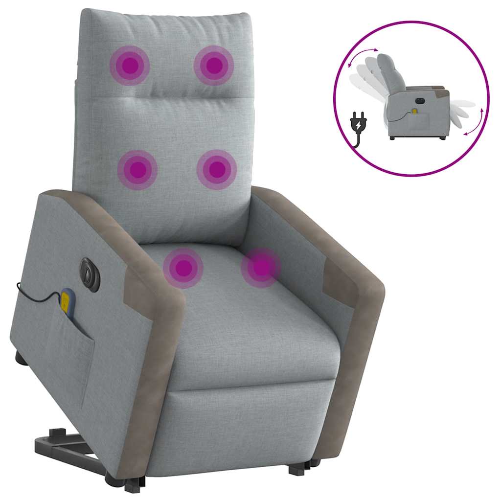 Vetonek Sillón de masaje eléctrico reclinable elevable tela gris claro