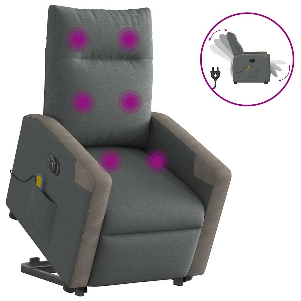 Vetonek Sillón de masaje eléctrico reclinable elevable tela gris oscuro