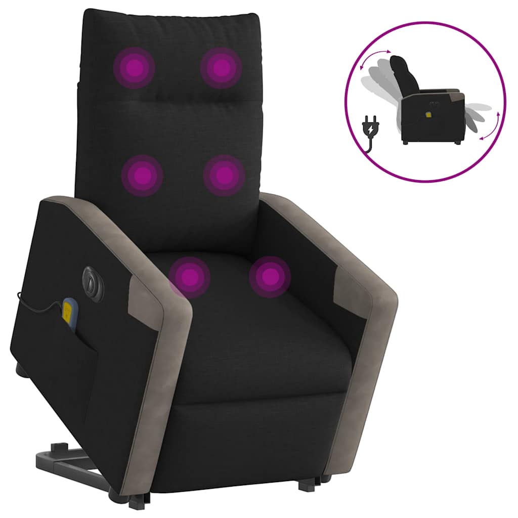 Vetonek Sillón de masaje eléctrico reclinable elevable tela negro