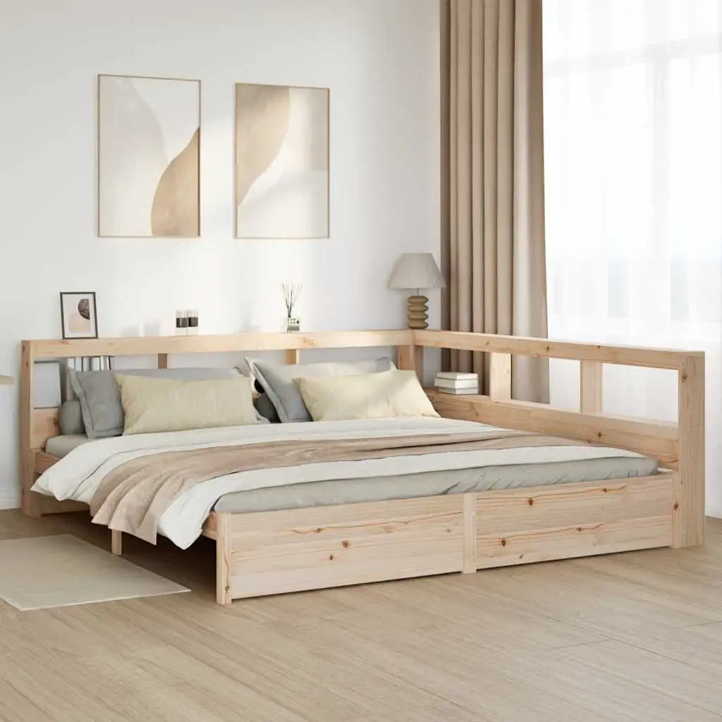 Cama con estantería sin colchón madera maciza de pino 200x200cm V6095 Vetonek