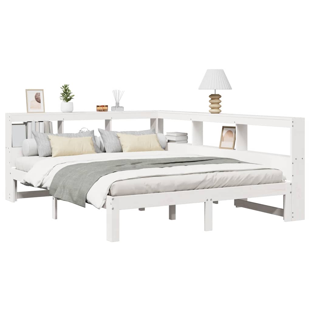 Cama con estantería sin colchón madera maciza blanca 150x200 cm v6453 - Vetonek