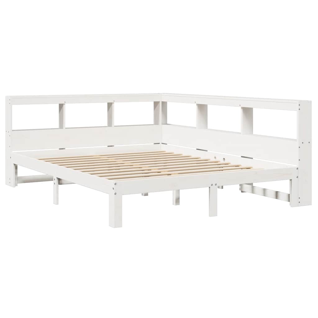 Cama con estantería sin colchón madera maciza blanca 150x200 cm v6453 - Vetonek