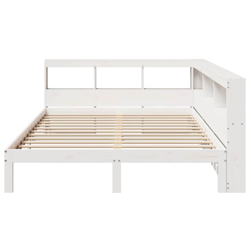 Cama con estantería sin colchón madera maciza blanca 150x200 cm v6453 - Vetonek