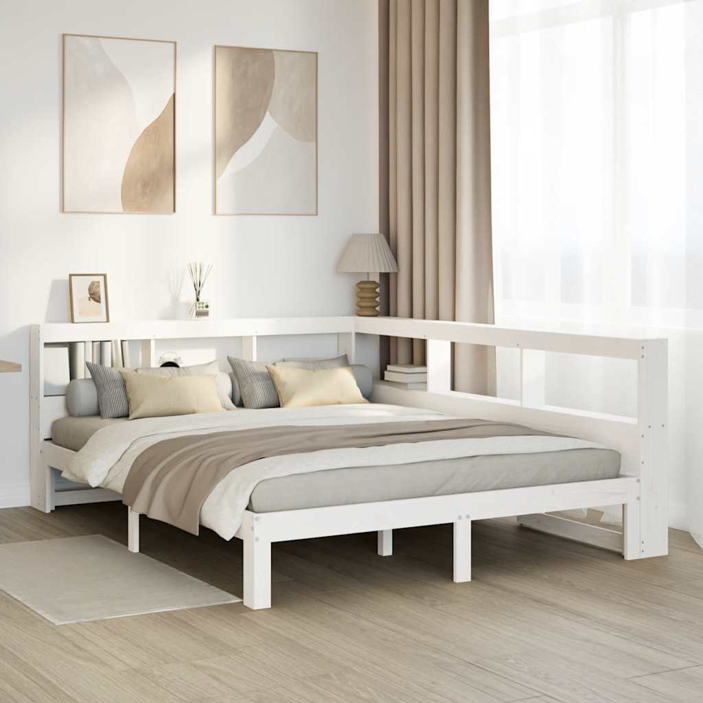 Cama con estantería sin colchón madera maciza blanca 150x200 cm v6453 Vetonek
