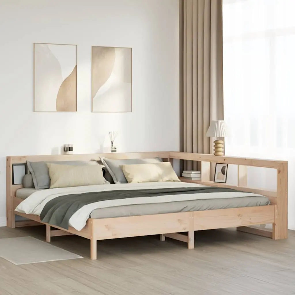 Cama con estantería sin colchón madera maciza de pino 200x200cm V6743 Vetonek