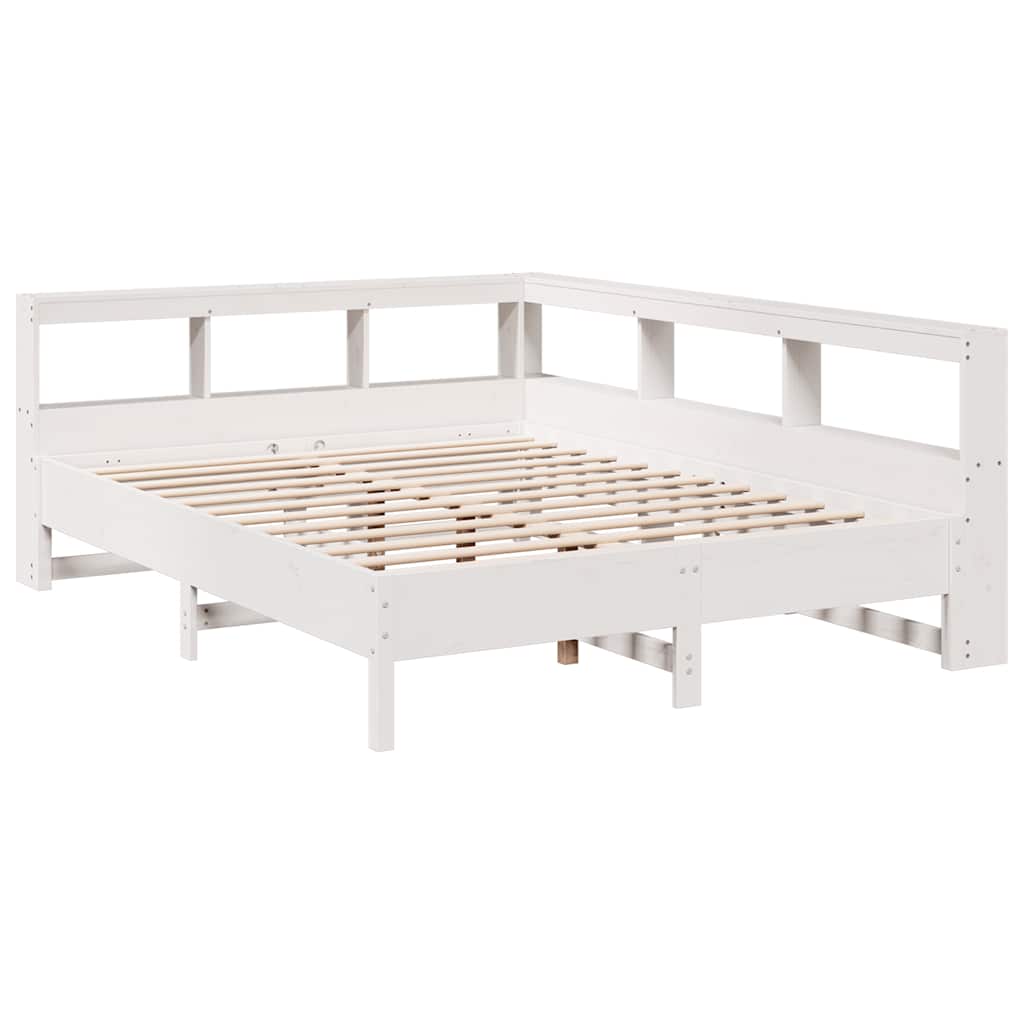 Cama con estantería sin colchón madera maciza blanca 150x200 cm v6842 - Vetonek