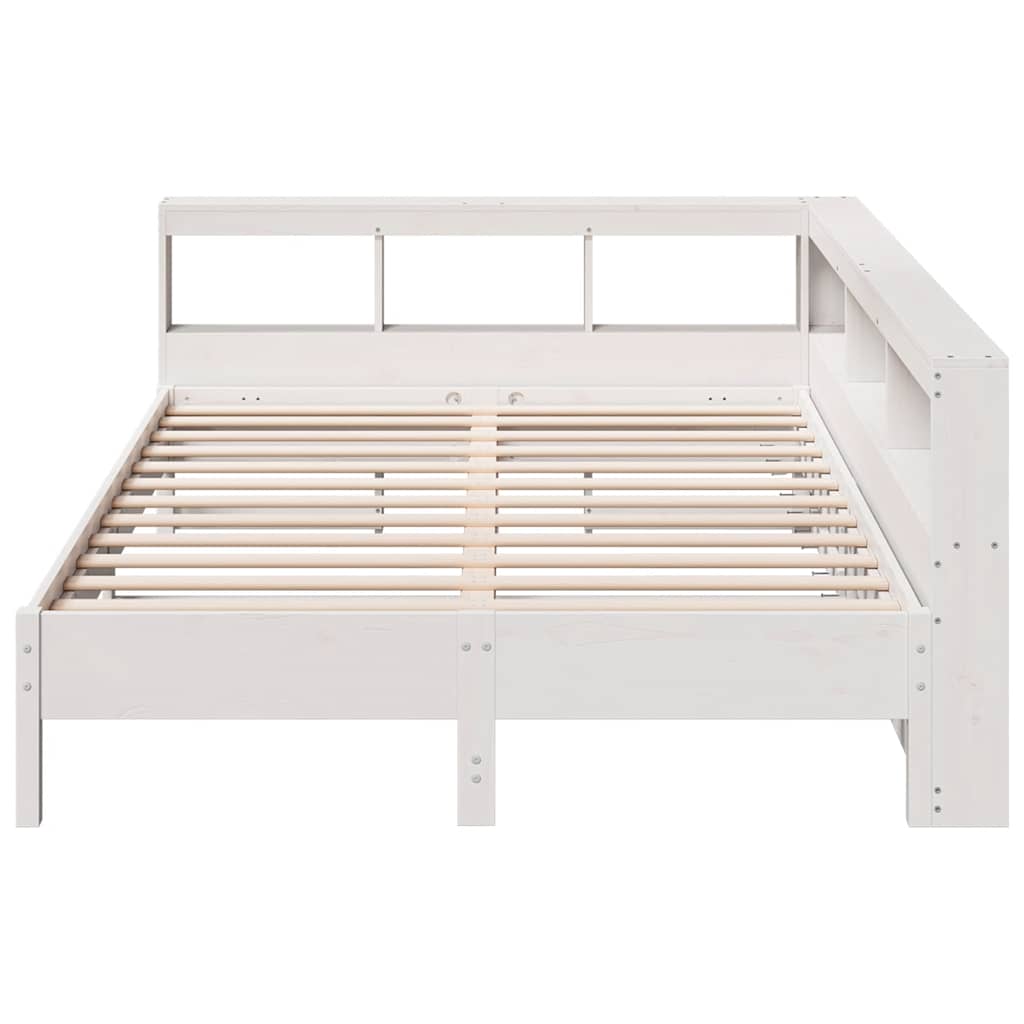 Cama con estantería sin colchón madera maciza blanca 150x200 cm v6842 - Vetonek