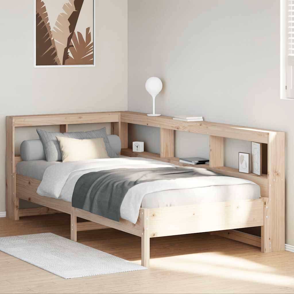 Cama con estantería sin colchón madera maciza de pino 90x200 cm v6958 Vetonek