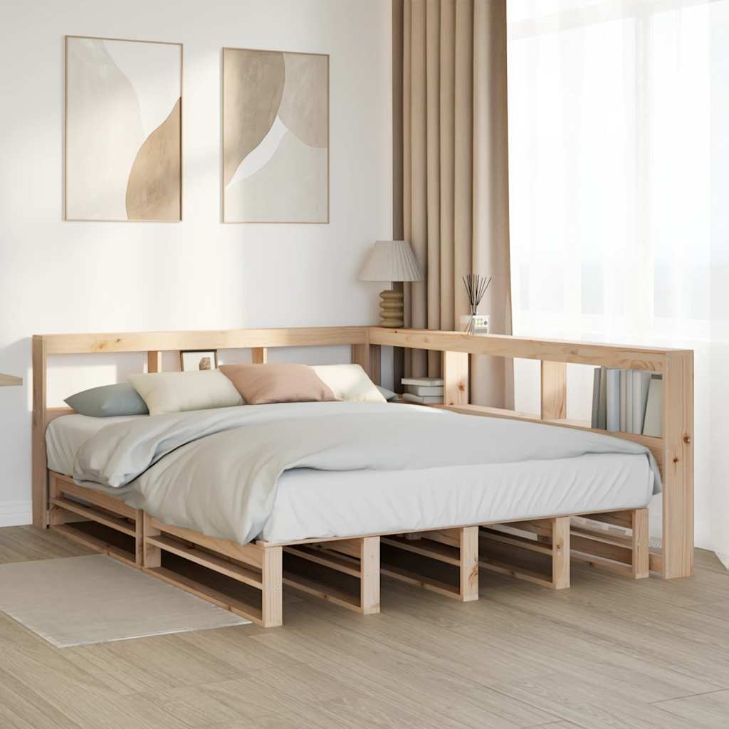 Cama con estantería sin colchón madera maciza de pino 160x200cm V7580 Vetonek