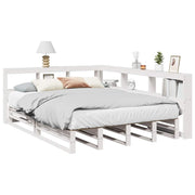 Cama con estantería sin colchón madera maciza blanca 150x200 cm v7627 Vetonek