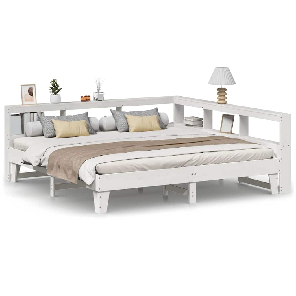Lit avec étagère sans matelas bois massif blanc 180x200 cm V7955 Vetonek