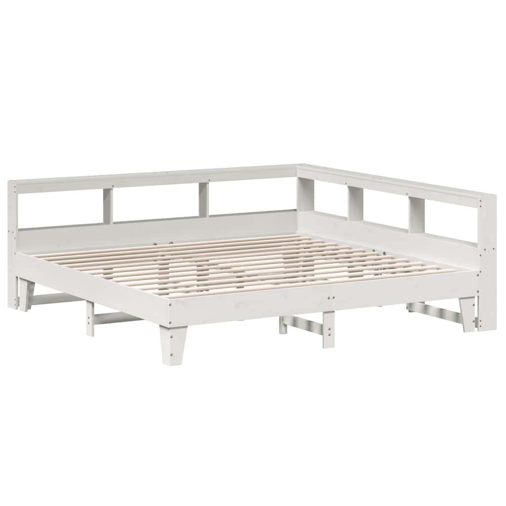 Lit avec étagère sans matelas bois massif blanc 180x200 cm V7955 Vetonek