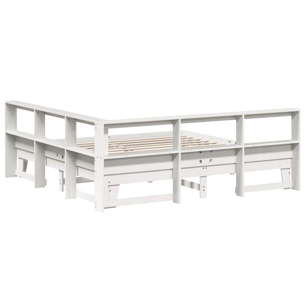 Lit avec étagère sans matelas bois massif blanc 180x200 cm V7955 Vetonek