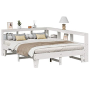 Cama con estantería sin colchón madera maciza blanca 150x200 cm v8013 Vetonek