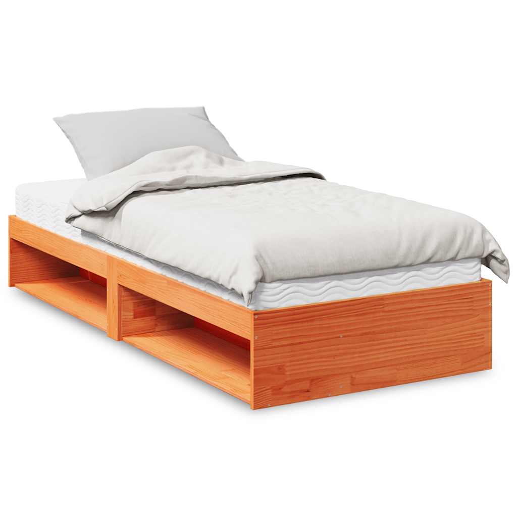 Vetonek Sofá cama con colchón madera maciza pino marrón cera 90x200 cm