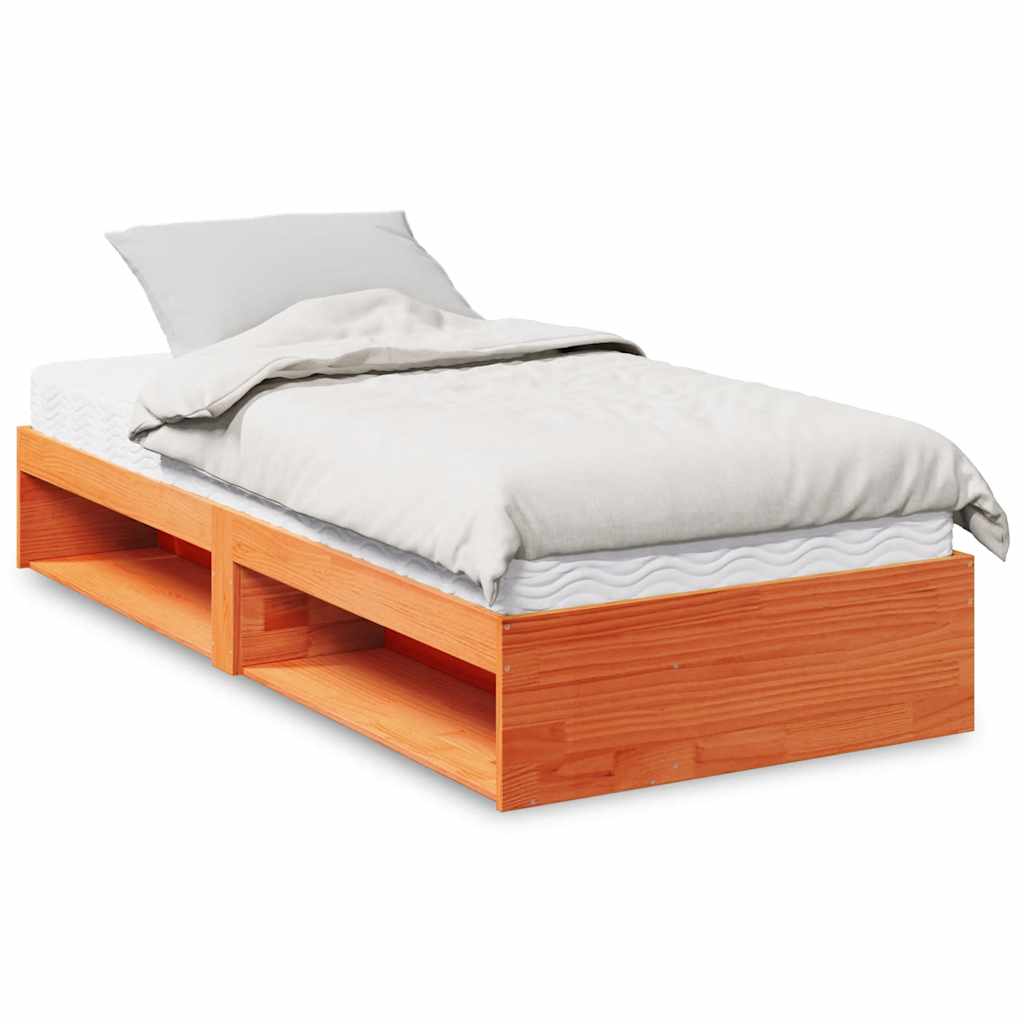 Vetonek Sofá cama con colchón madera maciza pino marrón cera 80x200 cm