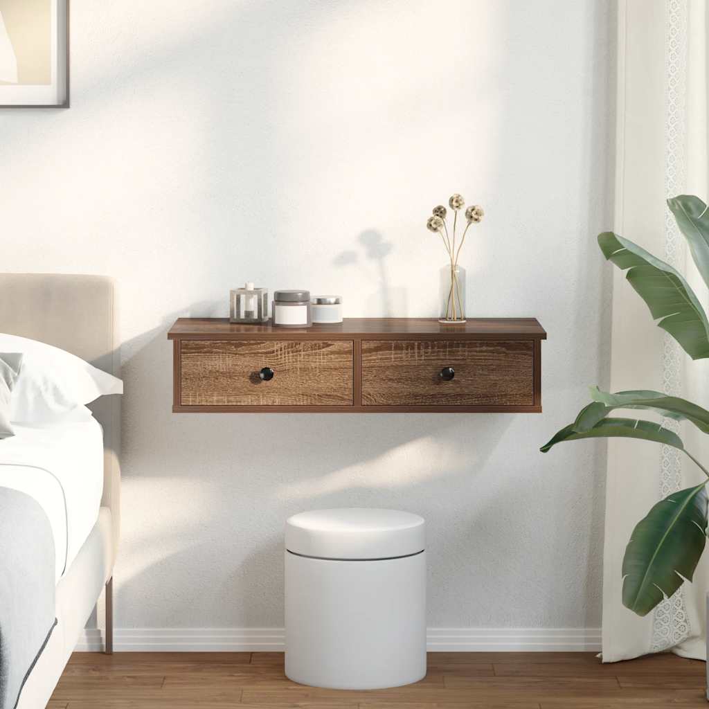 Etagère murale avec tiroirs contreplaqué de chêne brun V9874 Vetonek