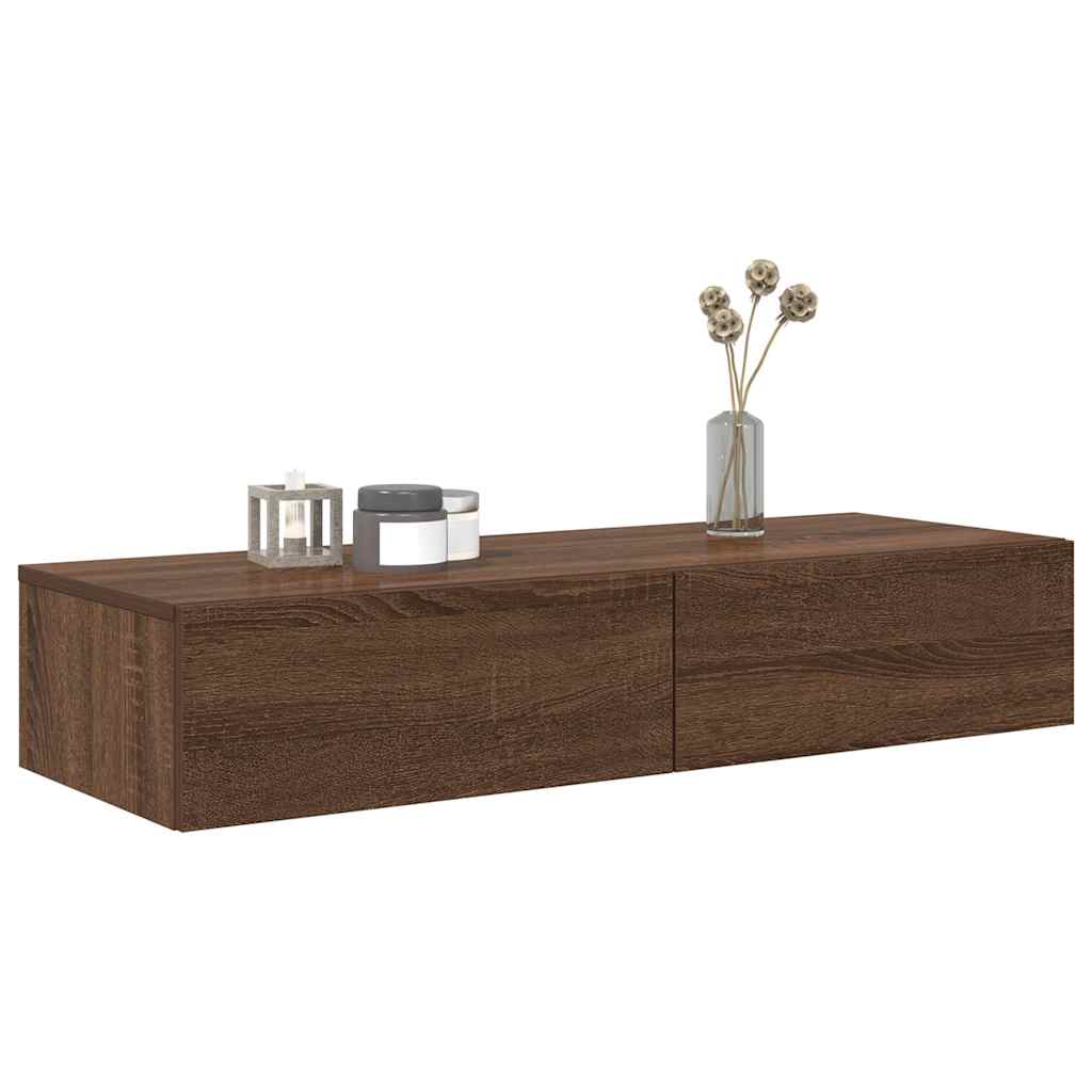 Wall shelf with brown wooden drawers