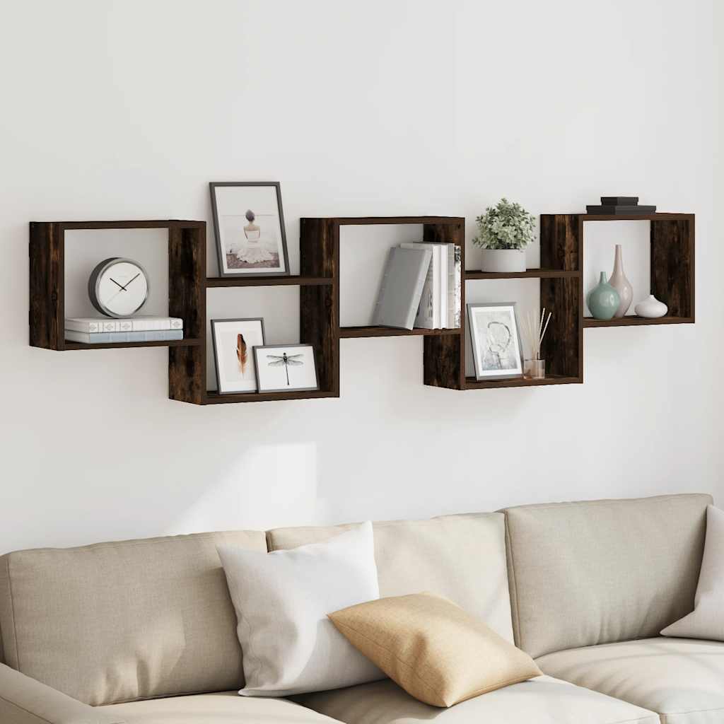 Estante cubo de pared 5 compartimentos madera roble ahumado - Vetonek