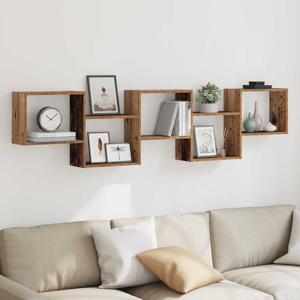 Estante cubo de pared 5 compartimentos madera envejecida - Vetonek